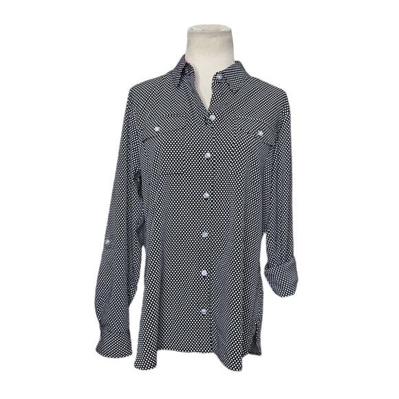 Jones New York black white polka dots buttoned shirt size M - Picture 6 of 9